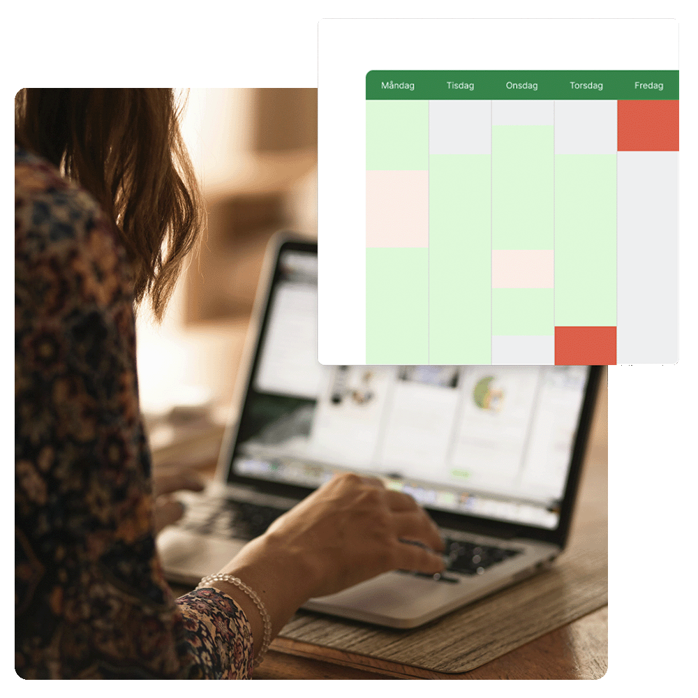Woman adding staffing and schedules at a computer.